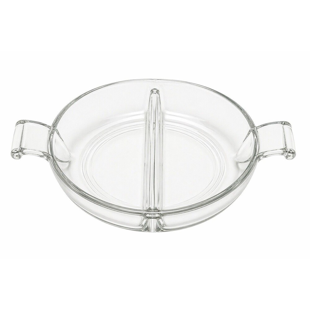 Vintage Clear Glass Divided Relish Dish 2 Section Handled Serving Bowl